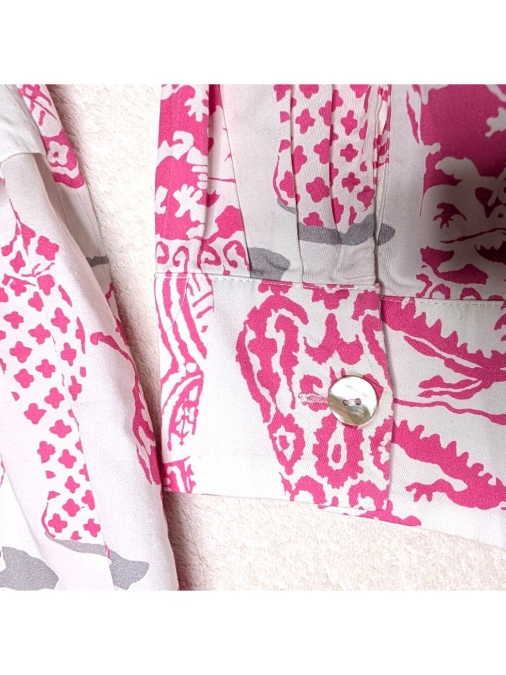 Patty Kim Sash Tie Blouse XL Chinoiserie Pink & White Button Front Minimalist Lu - Picture 7 of 11